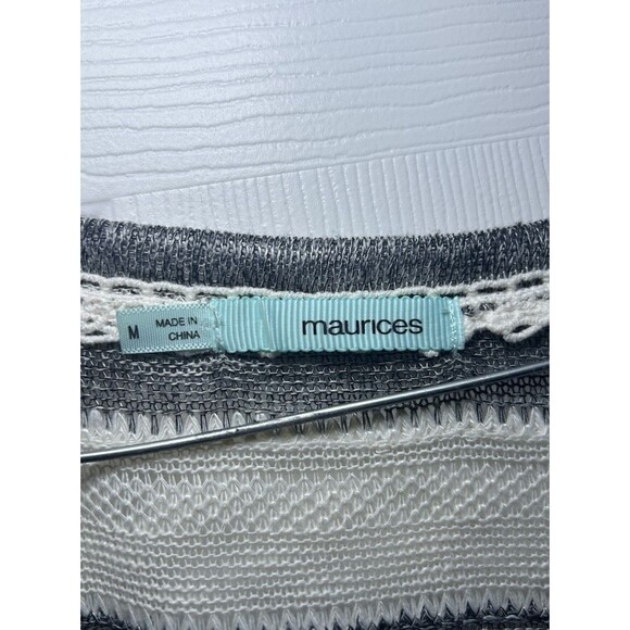 Maurice’s Women Long Sleeve Crochet Striped Sweater White/Gray Size Medium NWOT - Picture 3 of 7